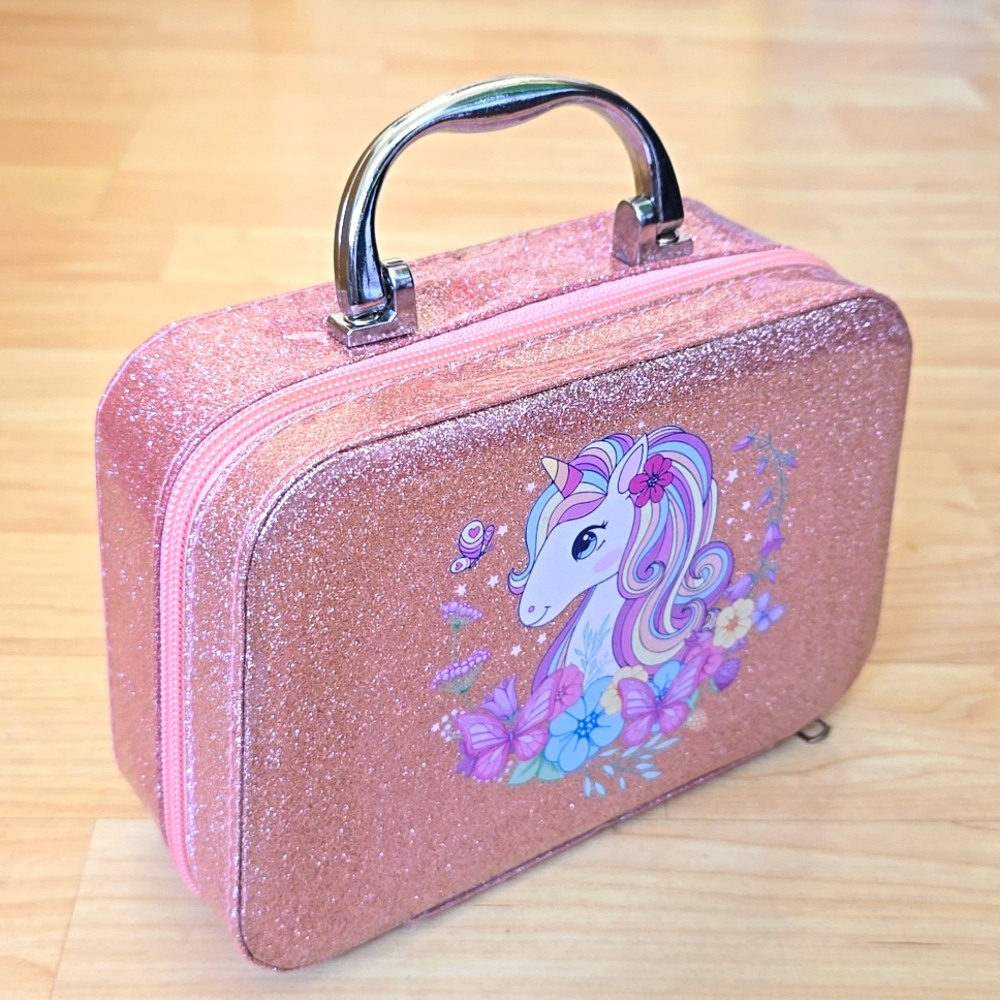 Glittery Pink Unicorn Kids Carry Case Makeup Case 8"×5"×2.5"